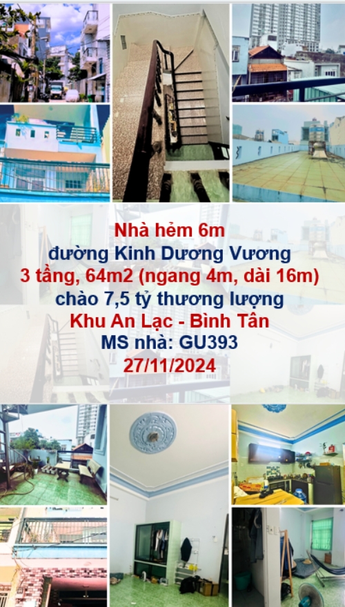 1.	Nhà 3 tầng 64m² tại hẻm 6m đường Kinh Dương Vương, thiết kế hiện đại, 4PN