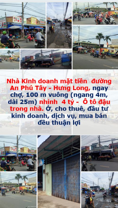 Bán nhà mặt tiền đường An Phú Tây – Hưng Long, Bình Chánh. Diện tích 100m², ngang 4m dài 25m