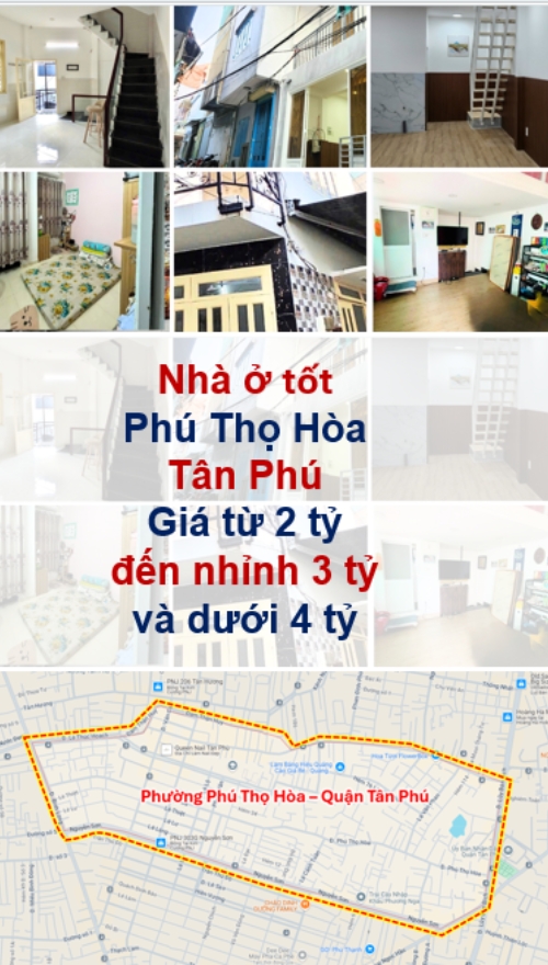 Nhà ở Phú Thọ Hòa Tân Phú - Giá từ 2 tỷ đến nhỉnh 3 tỷ và dưới 4 tỷ 